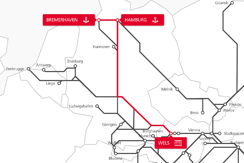 TransFER Wels–Hamburg/Bremerhaven Karte